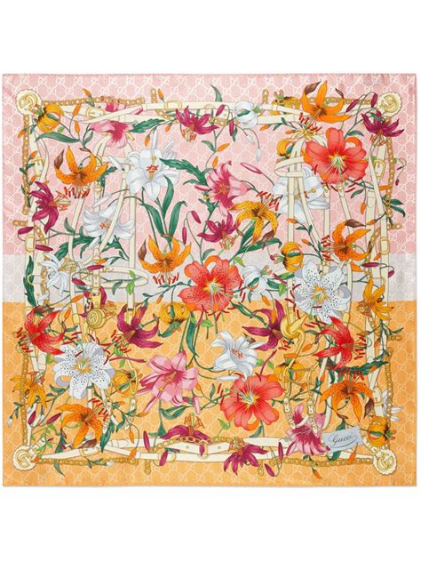 foulard seta gucci fiori gialli arancio vintage|Foulard Donna Firmati .